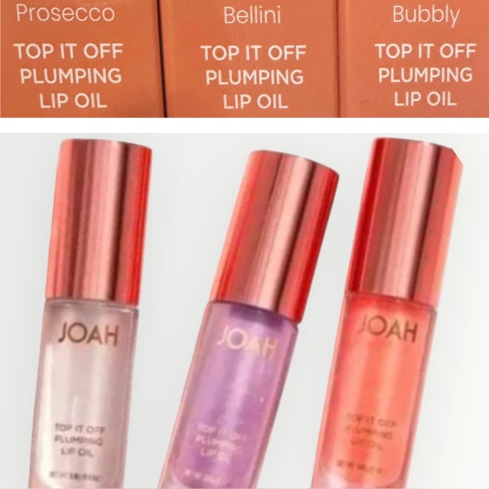 New Joah Top It Off Plumping Lip Oil—Set Of 3— Bubbly, Bellini, and Prosecco